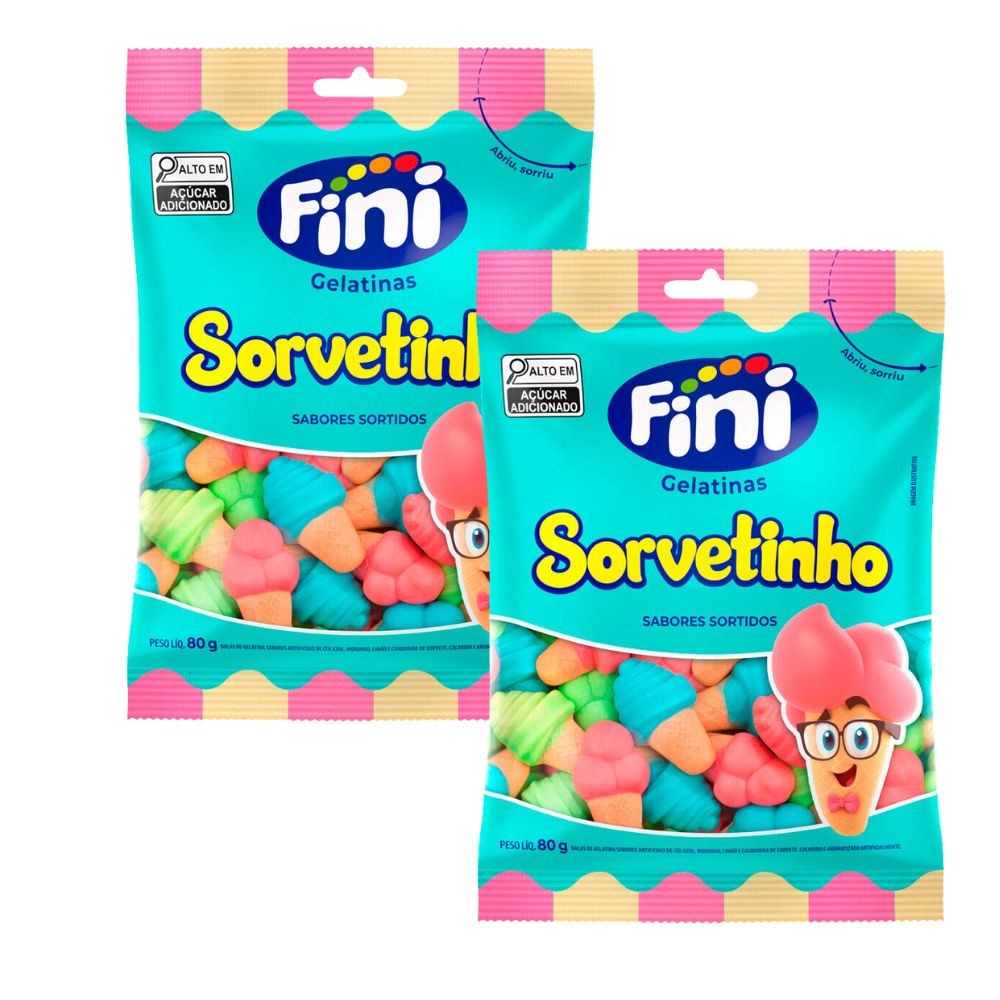 Kit 2 Bala de Gelatina Fini Sorvetinho Sabores Sortidos 90g - Food & Beverages