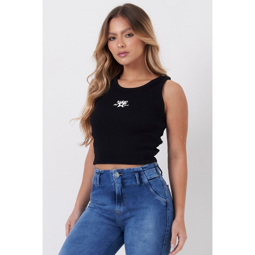Regata Feminina Cropped 1997 Planet Girls Preto - Women Clothes