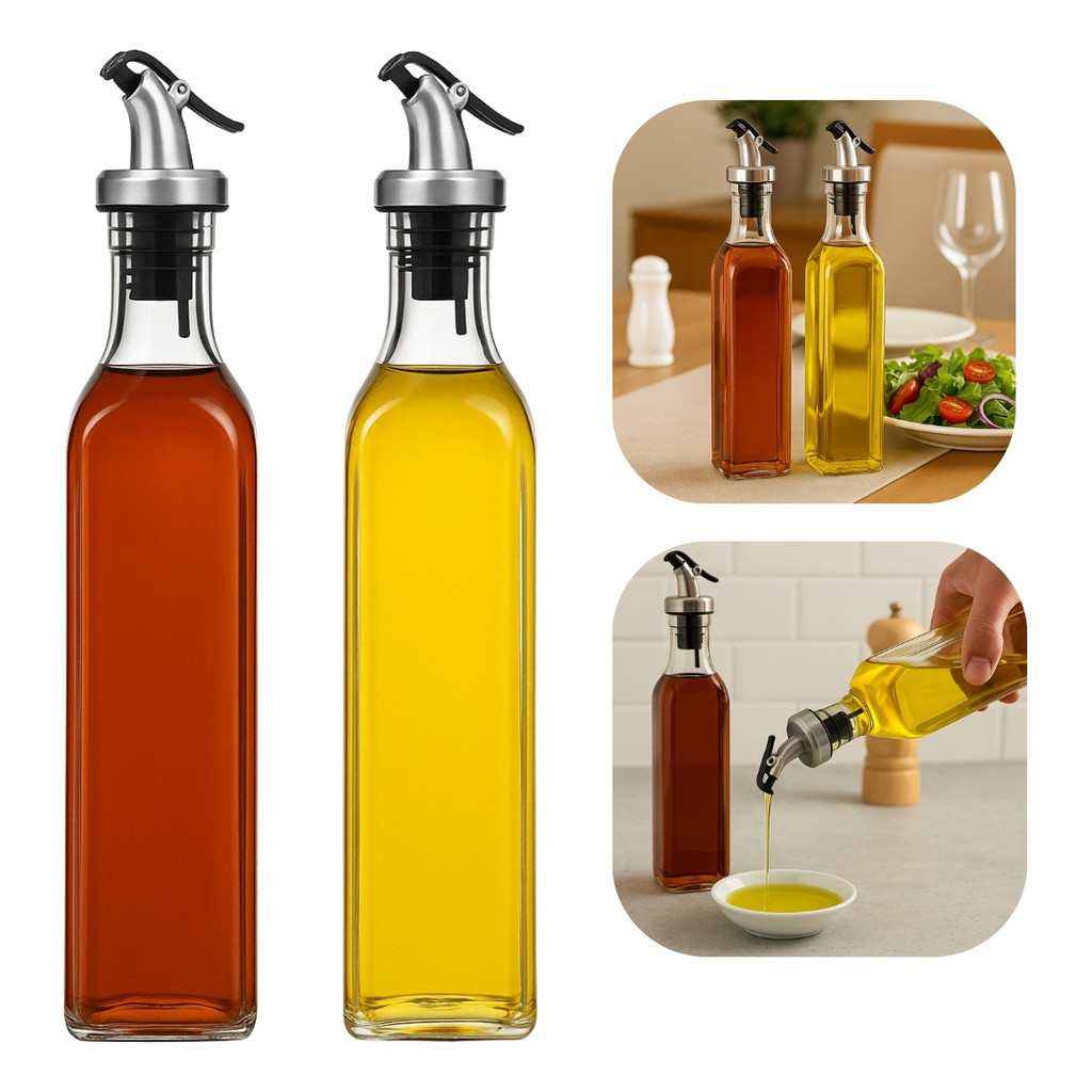 2 Porta Azeite Galheteiro 500ml Vinagre Bico Dosador Premium