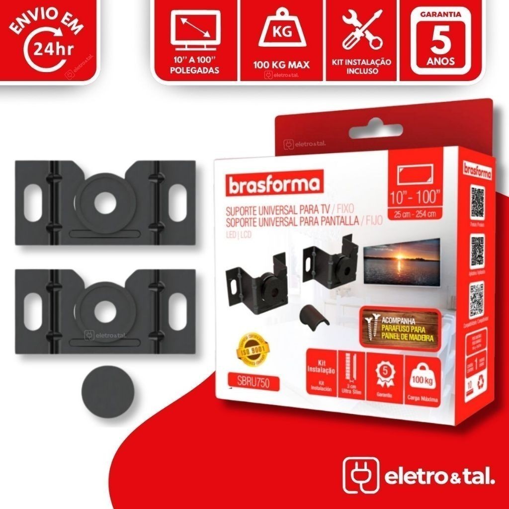 Suporte para Tv Universal Fixo Led Lcd Smart 4K 10 24 32 43 50 55 até 100 Polegadas Parede ou Painel