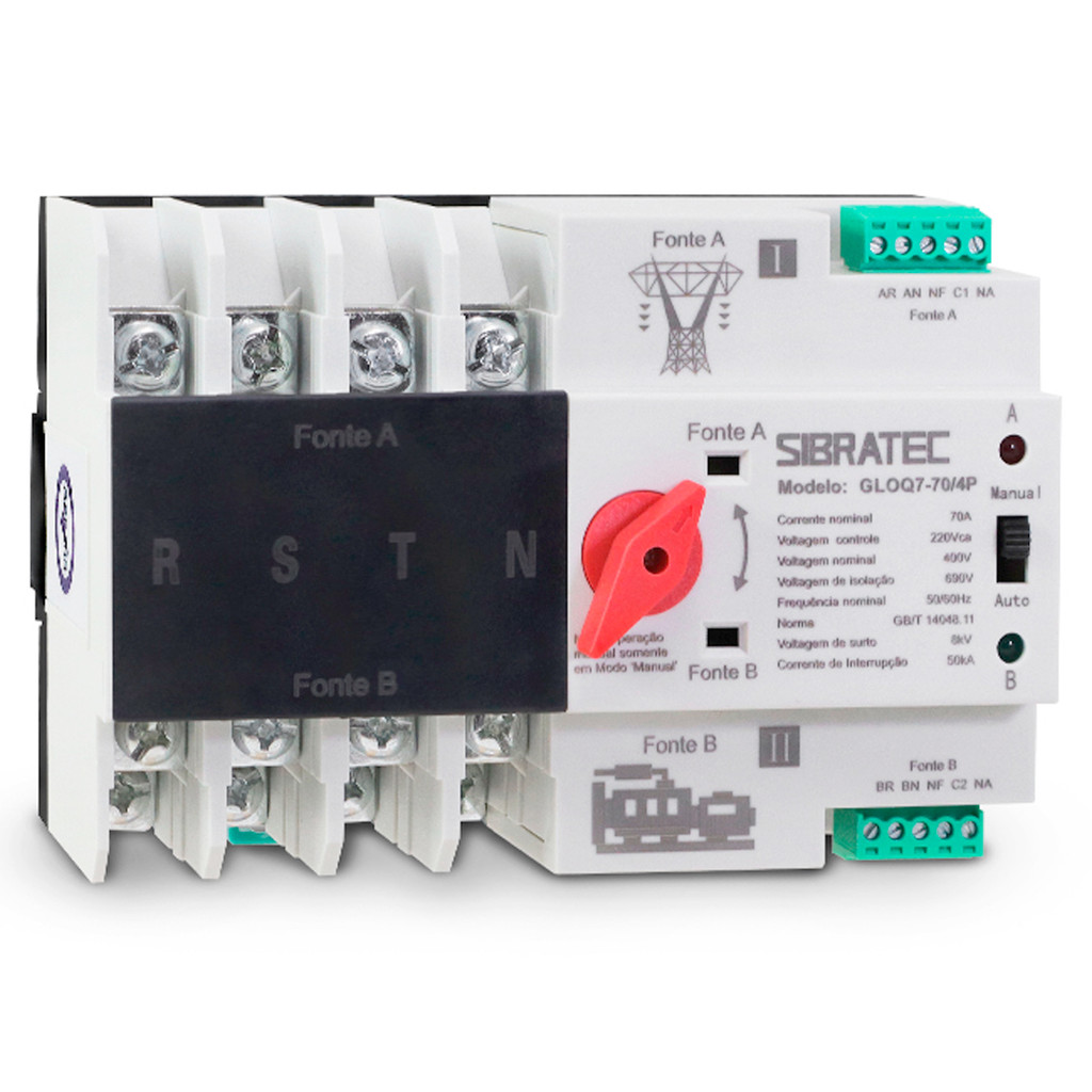 Chave Transferência Automática 70A 4 Polos 220V Tetrapolar Rede Gerador - GLOQ7