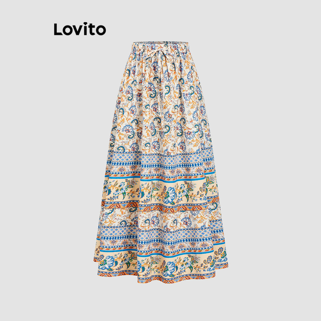 (Trendy) Lovito Saias Casuais Com Estampa Tribal Saias Colorblock Para Mulheres L109MD702 - Women Clothes