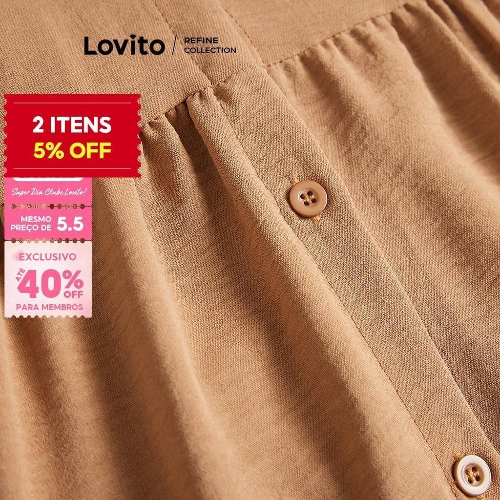 (Trendy) (Lovito Refine) Vestido Elegante Com Botão Liso Frontal Em Camadas Para Mulheres L119BR063 - Women Clothes