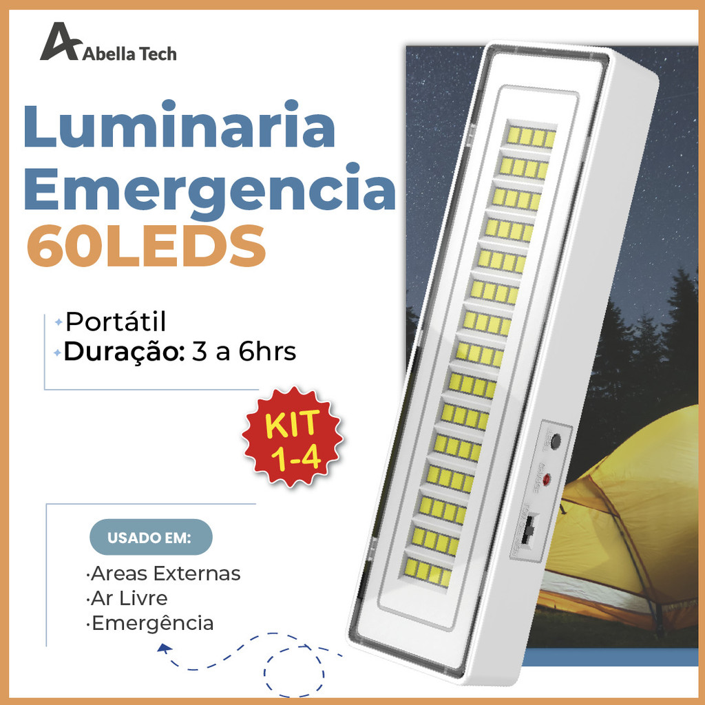 Luminária Emergência Lâmpada Portátil 60 Leds Recarregável Bivolt Luz Branca Fria em Oferta na Shopee