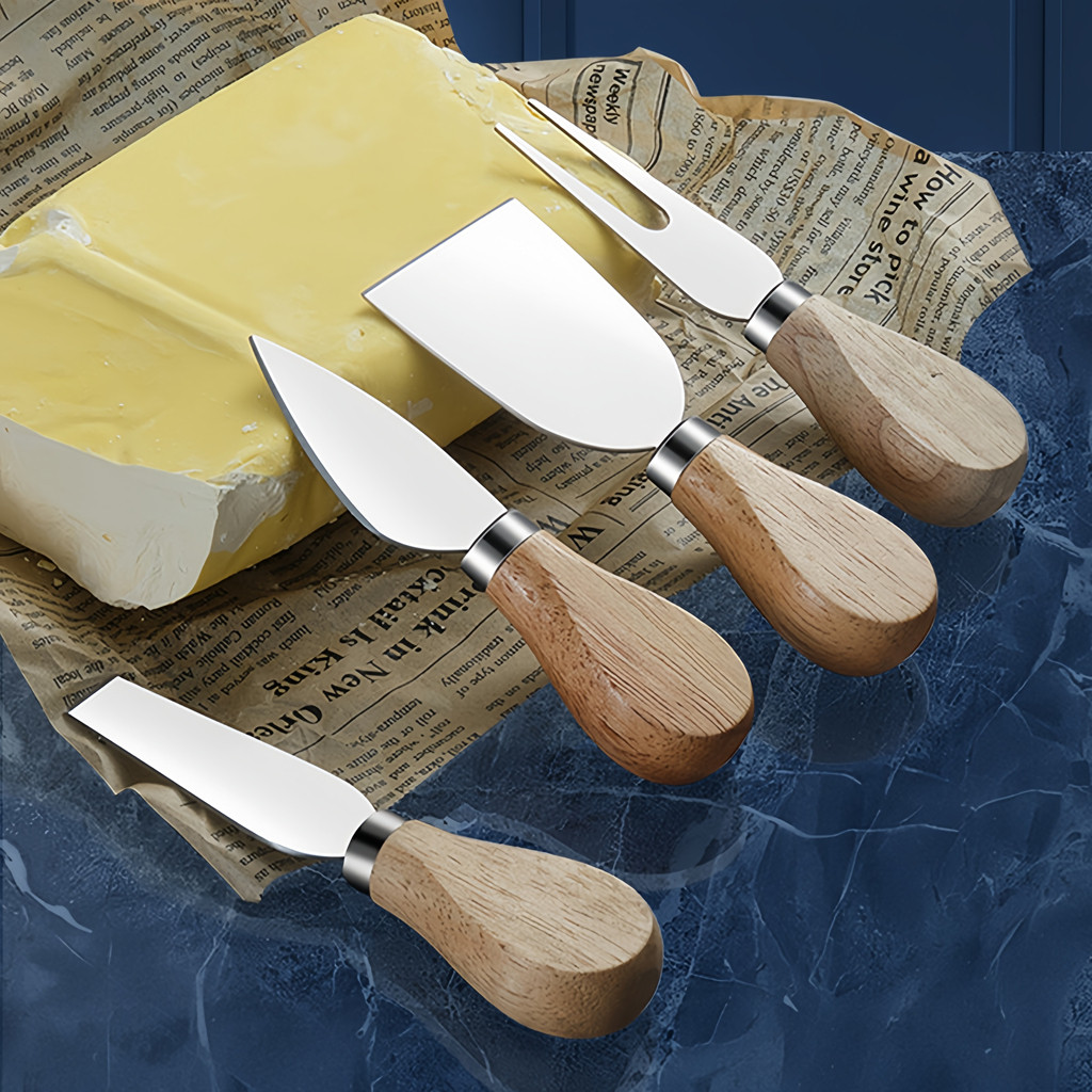 Kit 4 Peças Para Queijo Faca Garfo E Espátula Inox Para Provolone E Queijos Diversos