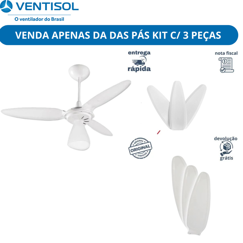 kit com 3 pás do Ventilador de teto  wind e wind light Hélice branca