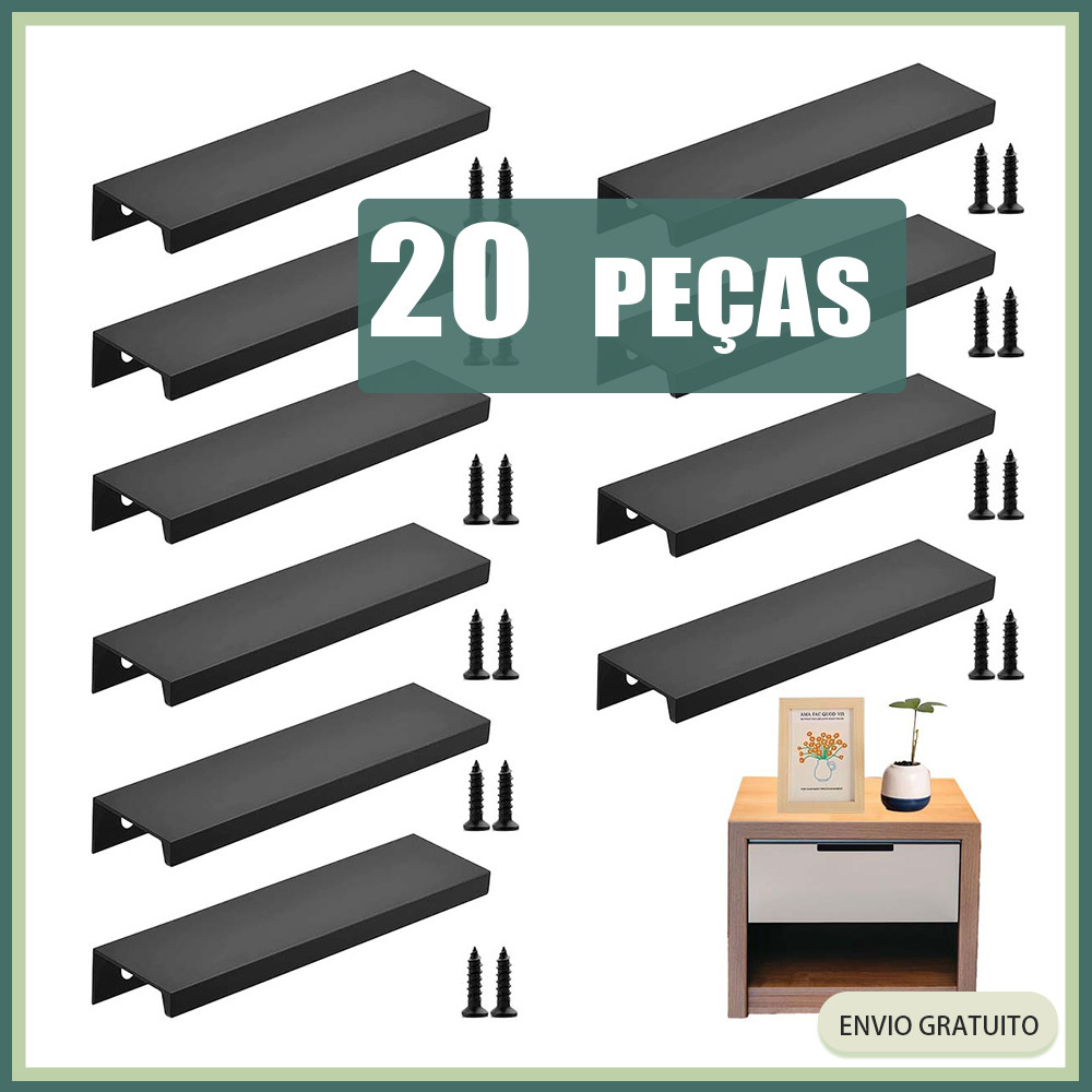 20x puxador de alumínio preto puxador de porta embutido puxador de armário de gaveta