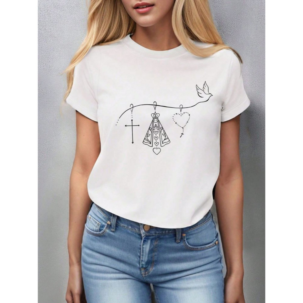 CAMISETA UNISSEX Blusa tshirt feminina cristã,católica NOSSA SENHORA, CRUZ,CORAÇÃO,tshirt moda casual plus size 2025 33
