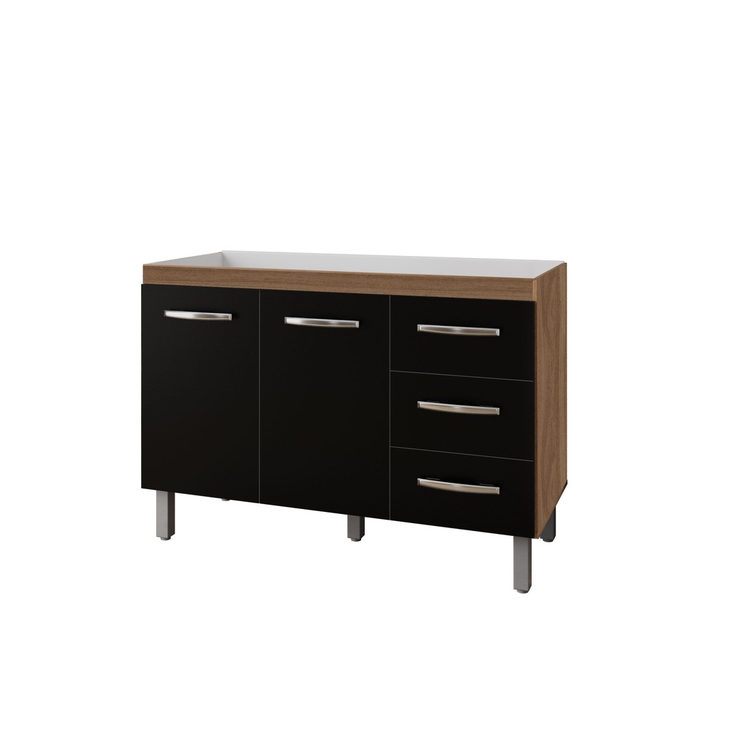 Balcão Armário Para Pia De Cozinha 1,20 3 Gavetas 2 Portas Cor Savana/Preto - TrialMoveis em Oferta na Shopee