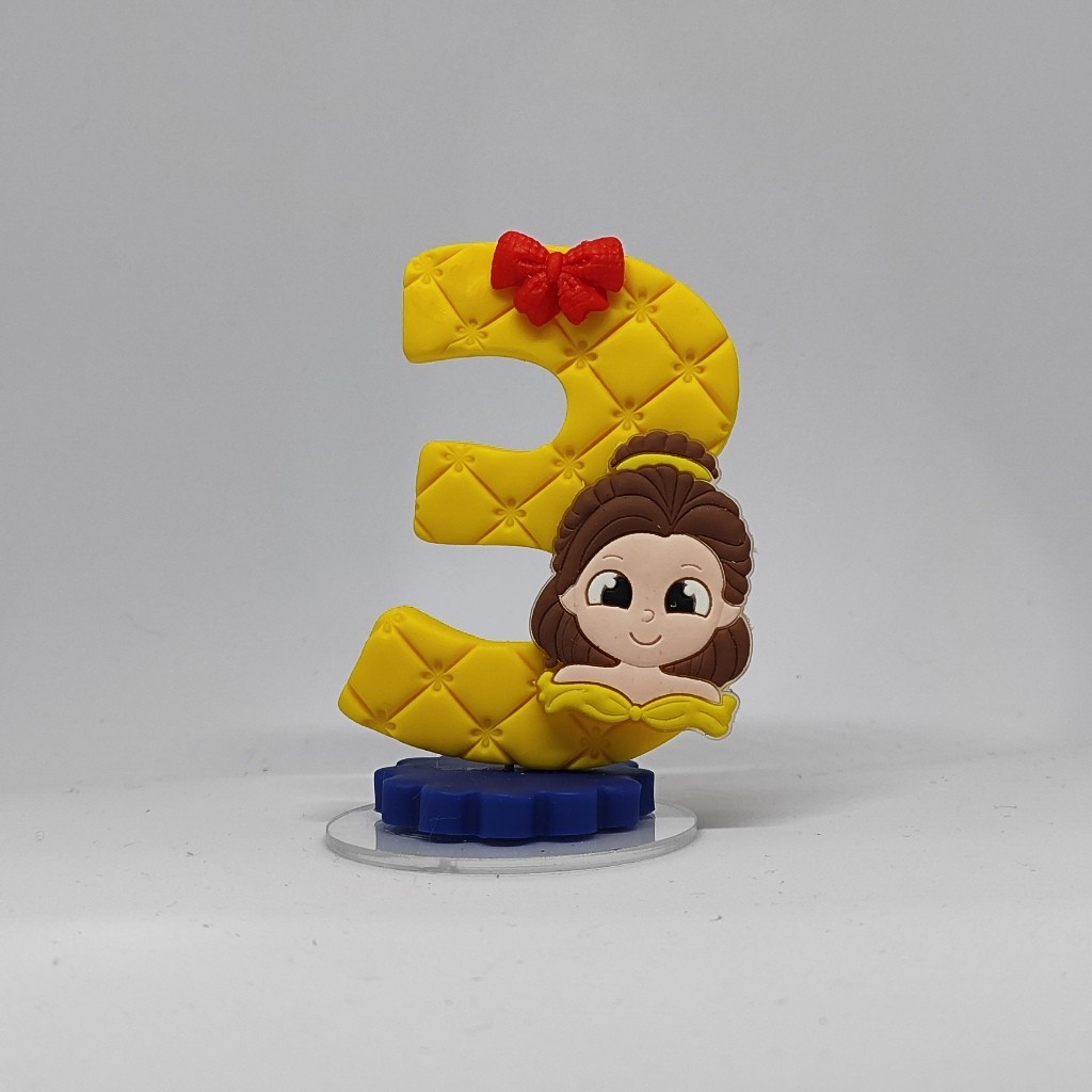 Vela de Aniversário Bela em Biscuit com Aplique | Vela Bela e a Fera | Pronta Entrega