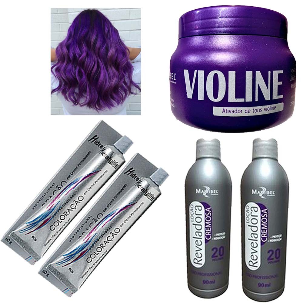 Kit Violine Intenso 1 Mascara, 2 Tinta 66.226 e 2 loção Reveladora Ox 20Vol. Mairibel/Hidraty