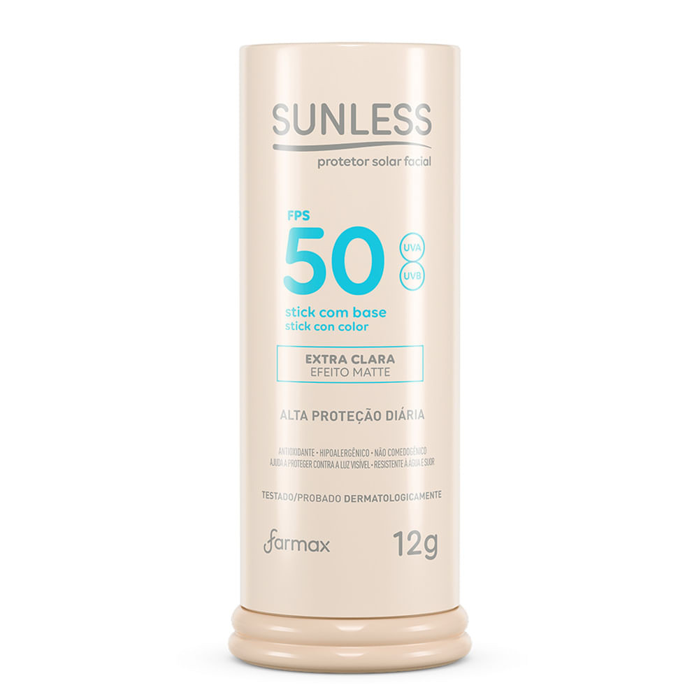 Protetor Solar Sunless Stick com Base Efeito Matte FPS 50 Cor Extra Clara 12g - Beauty