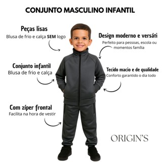 Conjunto Infantil Masculino Liso Com Bolsos Ziper Unisex Slim Fit Em Promoção em Oferta na Shopee