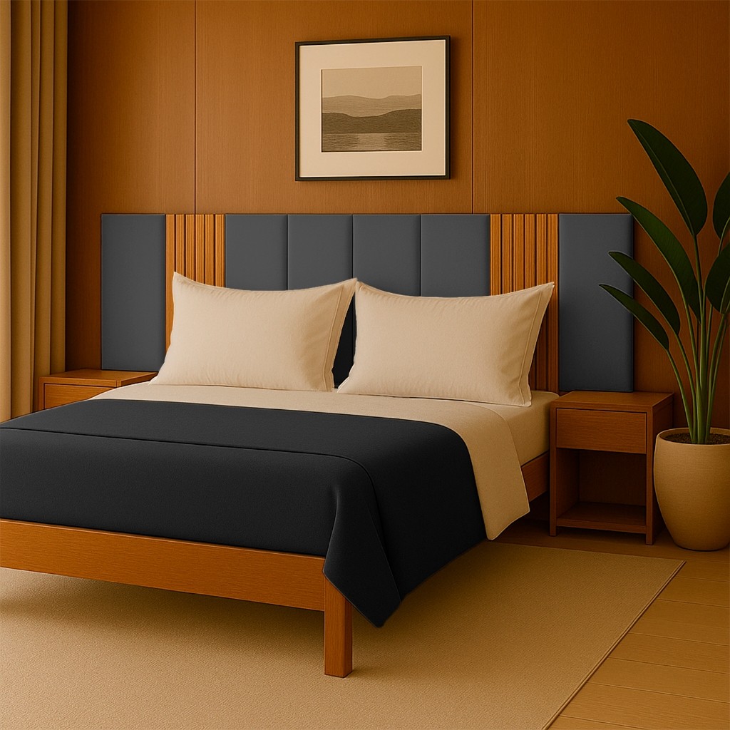 Kit Com Até 12 Peças Cabeceira Estofada Adesiva+Painel Ripado MDF Cama Box Solteiro Casal Queen King