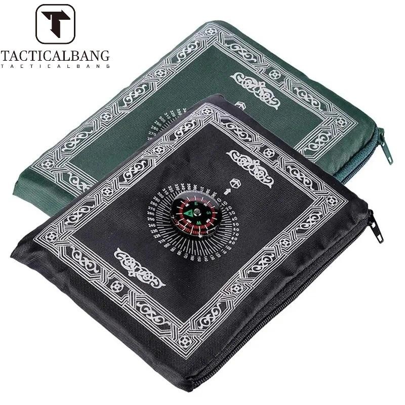 Imagem 60 * 100cm Tapete De Oração Viagem Muçulmano Com Bússola Bolso Carry Bag Portátil Náilon À Prova Dwaterproof Água Orando
