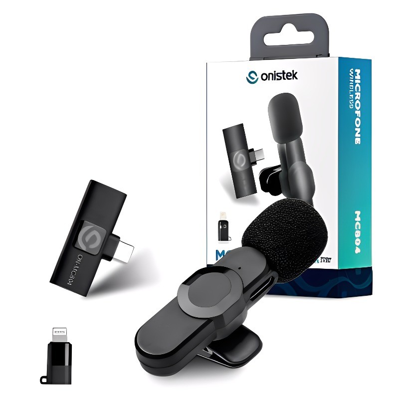 Microfone para Lapela Sem Fio Bluetooth 5.2 2.4GHz Compatível com iPhone Lightning e Android Type-C Ideal para Vlogs