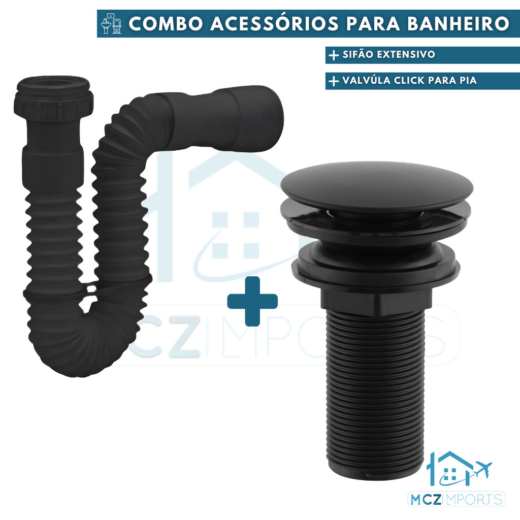 KIT Sifão + Válvula Lavatório 7/8 Preto ou Cromado ABS Banheiro em Oferta na Shopee