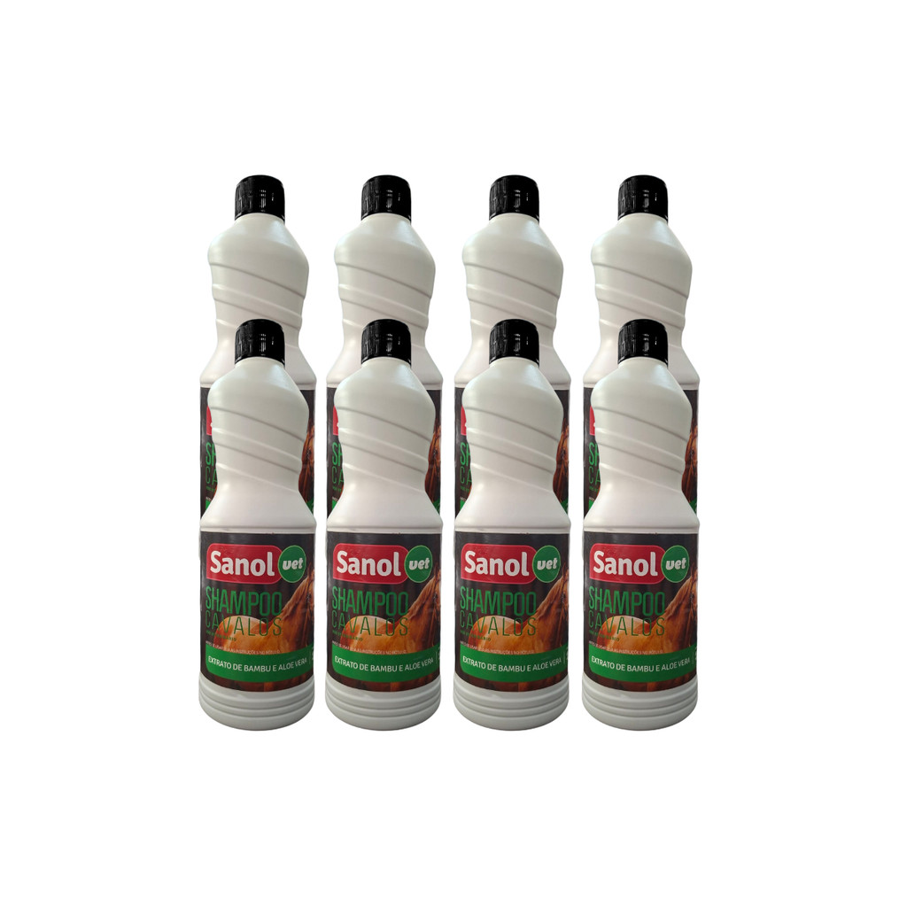 KIT COM 8 SANOL SHAMPOO PARA CAVALO 1L BAMBU E ALOE VERA