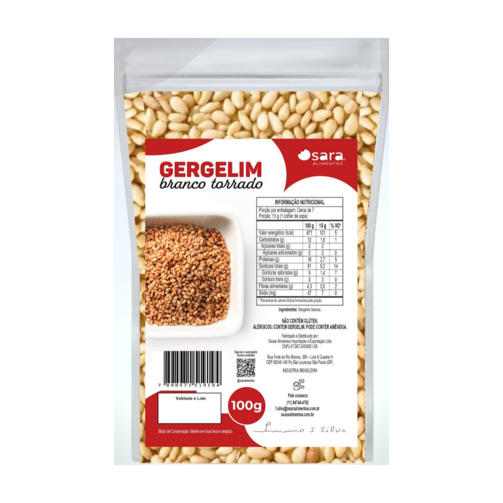 GERGELIM NATURAL TOSTADO SEM PELE OSARA 100G
