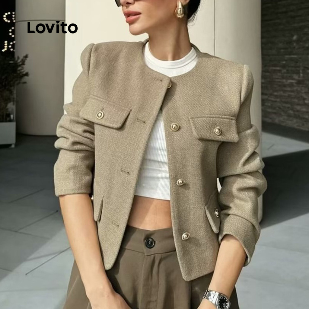 Casaco elegante com botões lisos para mulheres LNL99834