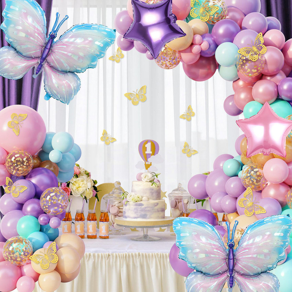 Balão Bexiga de Aniversário Festas Liso Borboleta Balões Colorido Kit 148 Peças Para Criança Meninos Meninas