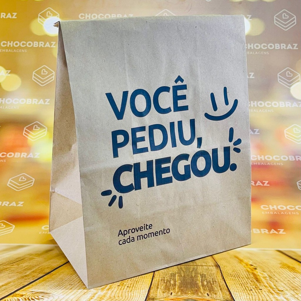 50 SACO DELIVERY KRAFT VOCÊ PEDIU CHEGOU TAM G - REFORÇADO  (32 X 25 X 15)