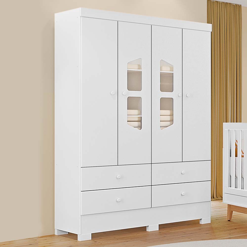 Guarda-Roupas Infantil Cristal New 100% MDF Tuboarte 4 Portas 4 Gavetas em Oferta na Shopee