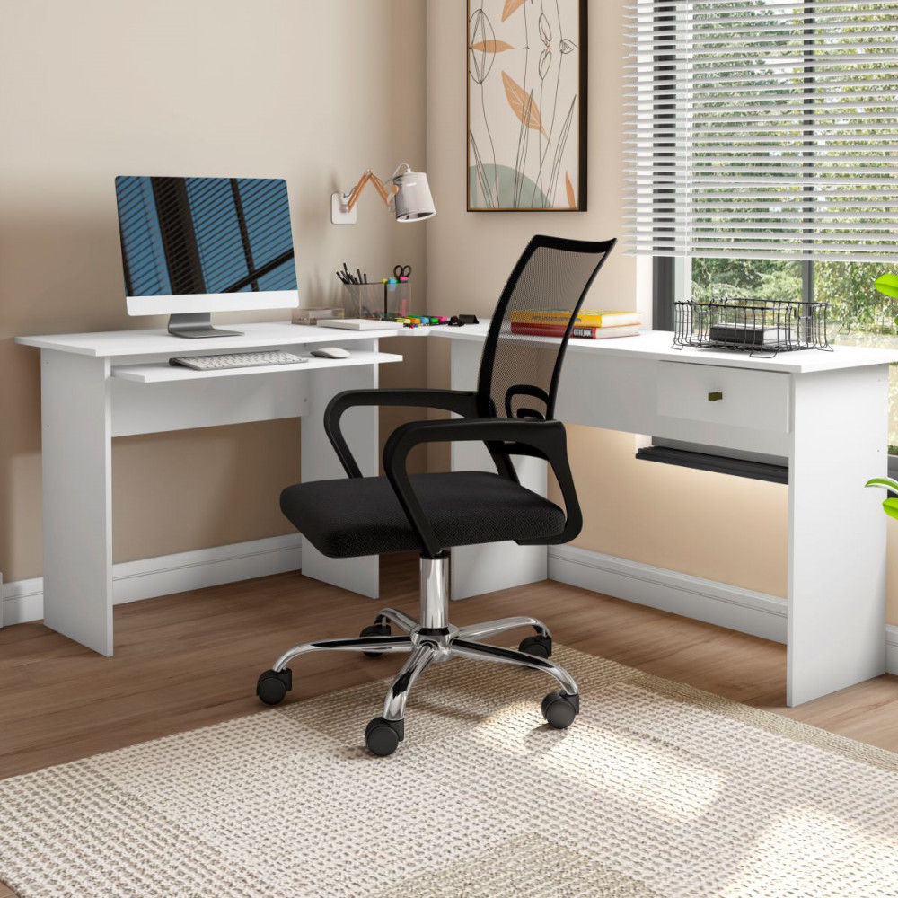 Escrivaninha de Canto Max 1 Gaveta Branco Absoluto Zanzini em Oferta na Shopee