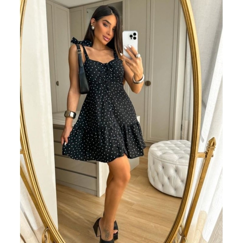 Vestido Curto Feminino Soltinho Babado Com Alça e Bojo SHEIK