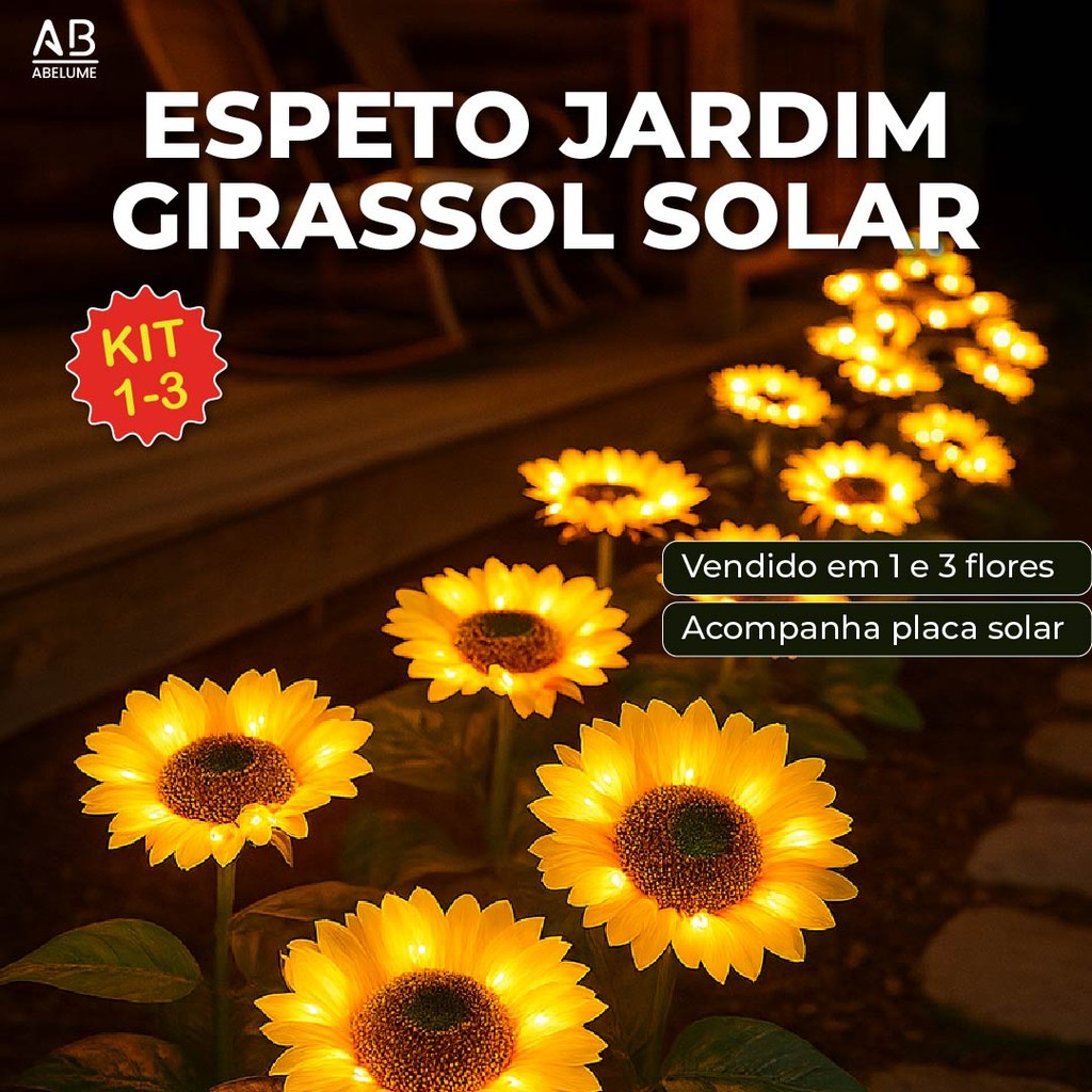 Espeto Jardim Girassol Solar Led com Placa Solar ambientes externos Luz Quente Jardim Decorativo em Oferta na Shopee