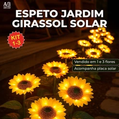 Espeto Jardim Girassol Solar Led com Placa Solar ambientes externos Luz Quente Jardim Decorativo