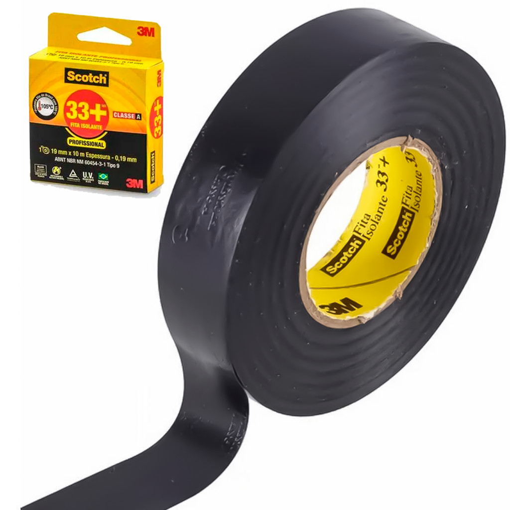 Fita Isolante Scotch 33+ Preta 20 Metros x 19mm 3M Melhor Fita Profissional Instalações Elétricas