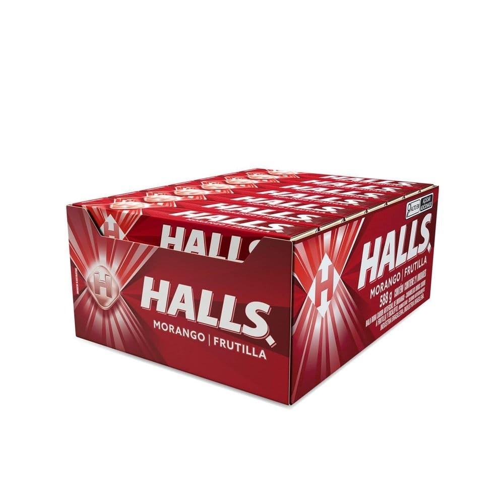 Bala Halls Morango 28g - Caixa com 21 Unidades