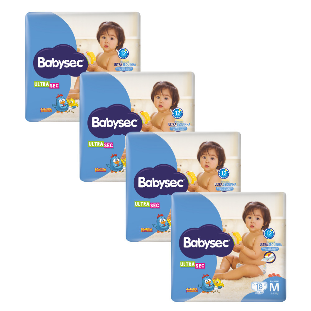 Kit 4x Fralda Babysec UltraSec Galinha Pintadinha Jumbinho M 18un Cada