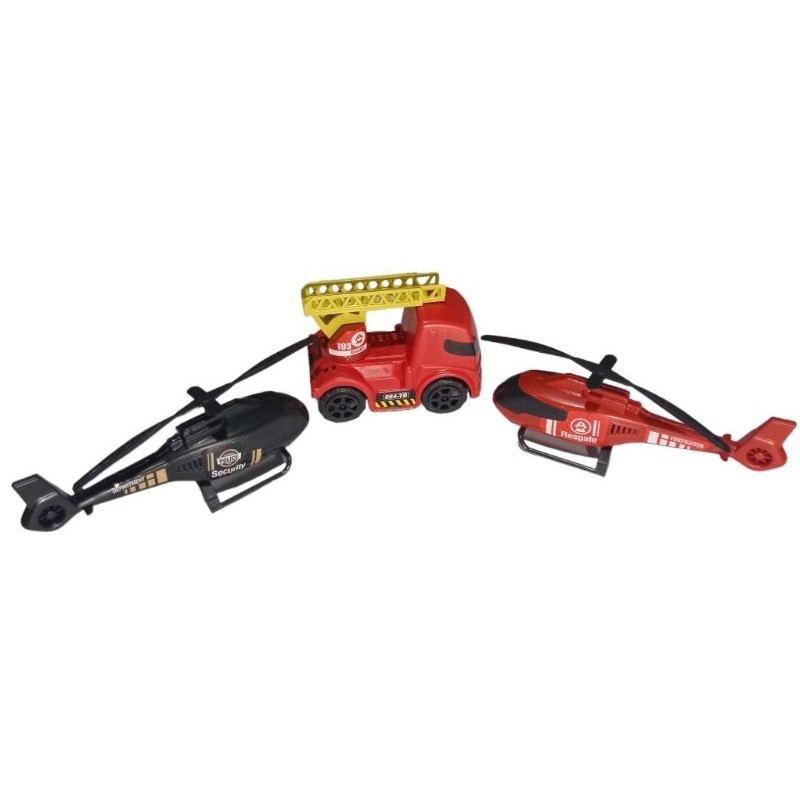 kit 3 brinquedo  Caminhão Com Escada De Bombeiro,helicoptero bombeiro ,helicoptero policia civil  Brinquedo Infantil