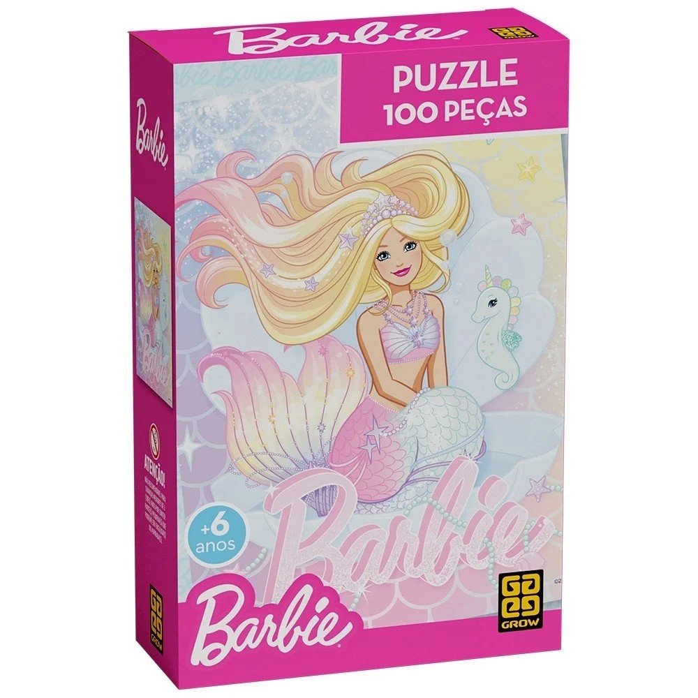 QUEBRA CABEÇA BARBIE BRILHANTE 100 PEÇAS GROW PUZZLE MATTEL DESENHO INFANTIL JOGOS MENINAS PRINCESAS - Mom & Baby