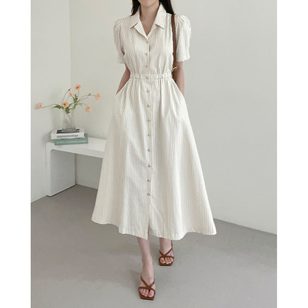 Lovito Vestido casual listrado com botões para mulheres LNE60159