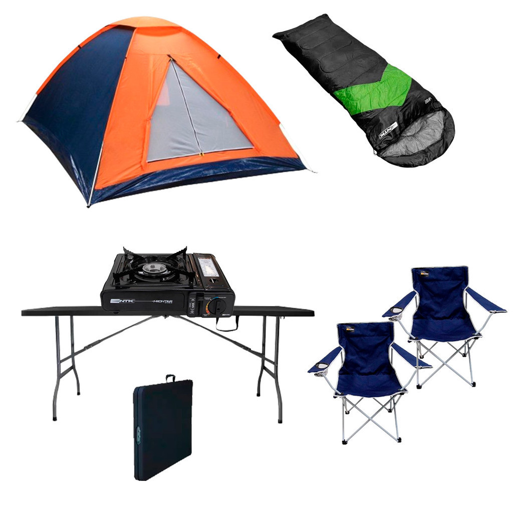 Kit Camping Acampamento Saco Viper Mesa Dobrável Barraca 2 Cadeiras Fogareiro