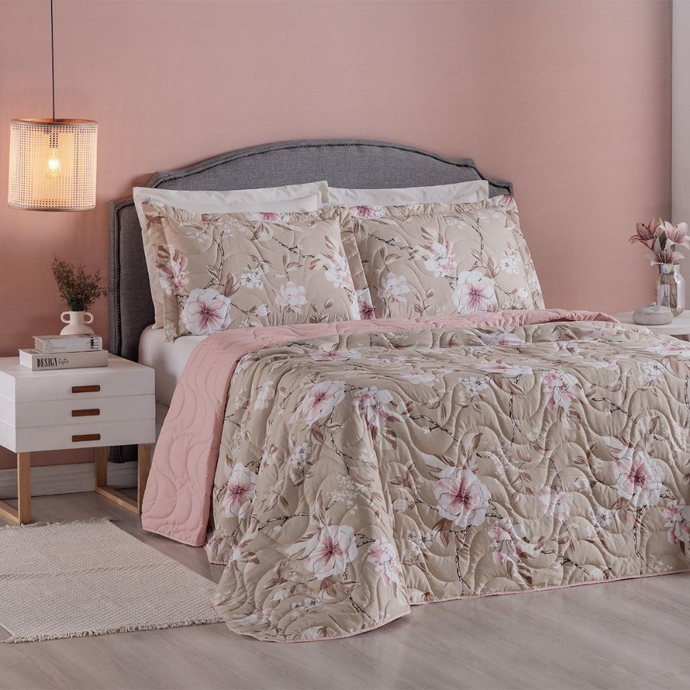 Kit Colcha Cobre Leito Casal Queen Colori Dupla Face 3 Peças Hipercal 200 Fios