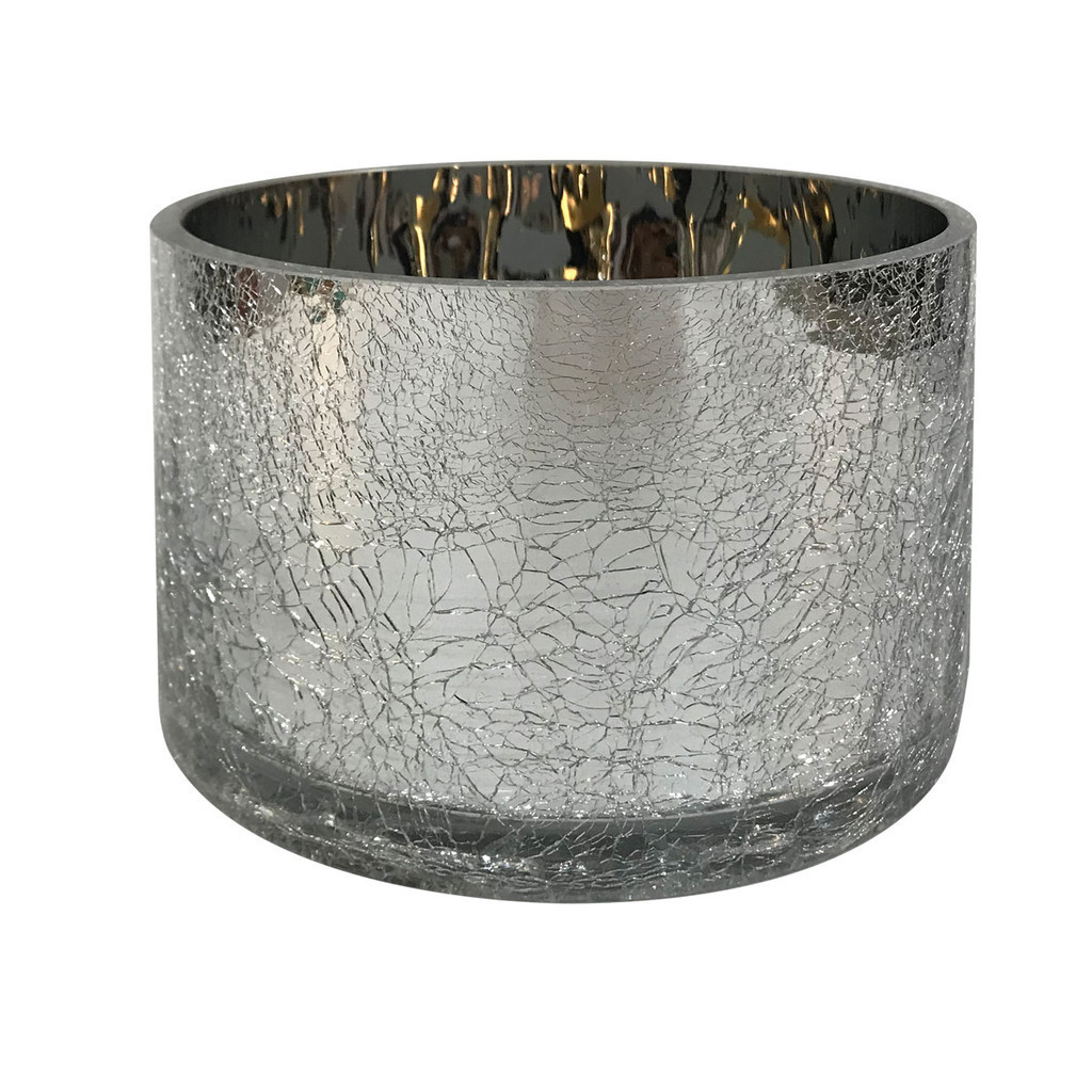 Vaso de Vidro Prata Craquelado Castiçal para Casa 10cm