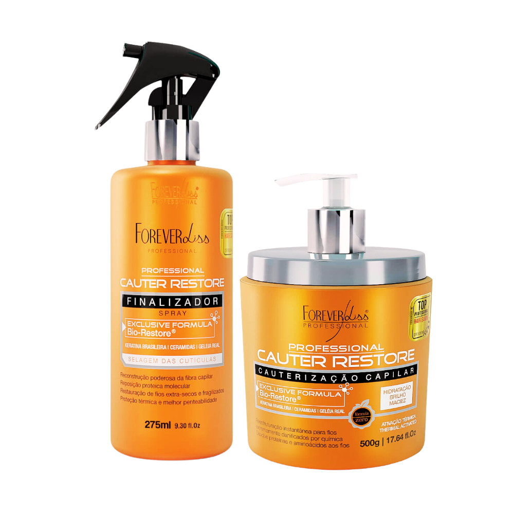 Kit Cauterização Capilar Cauter Restore Forever Liss - Máscara 500g + Spray Finalizador 275ml