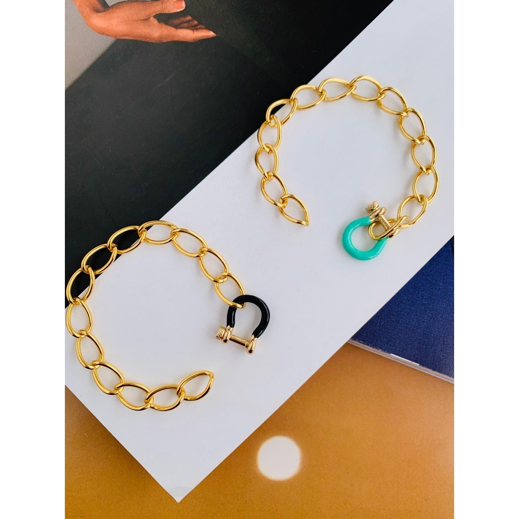 Pulseiras Semi Joia com Mosquetão ferradura fecho frontal esmaltado