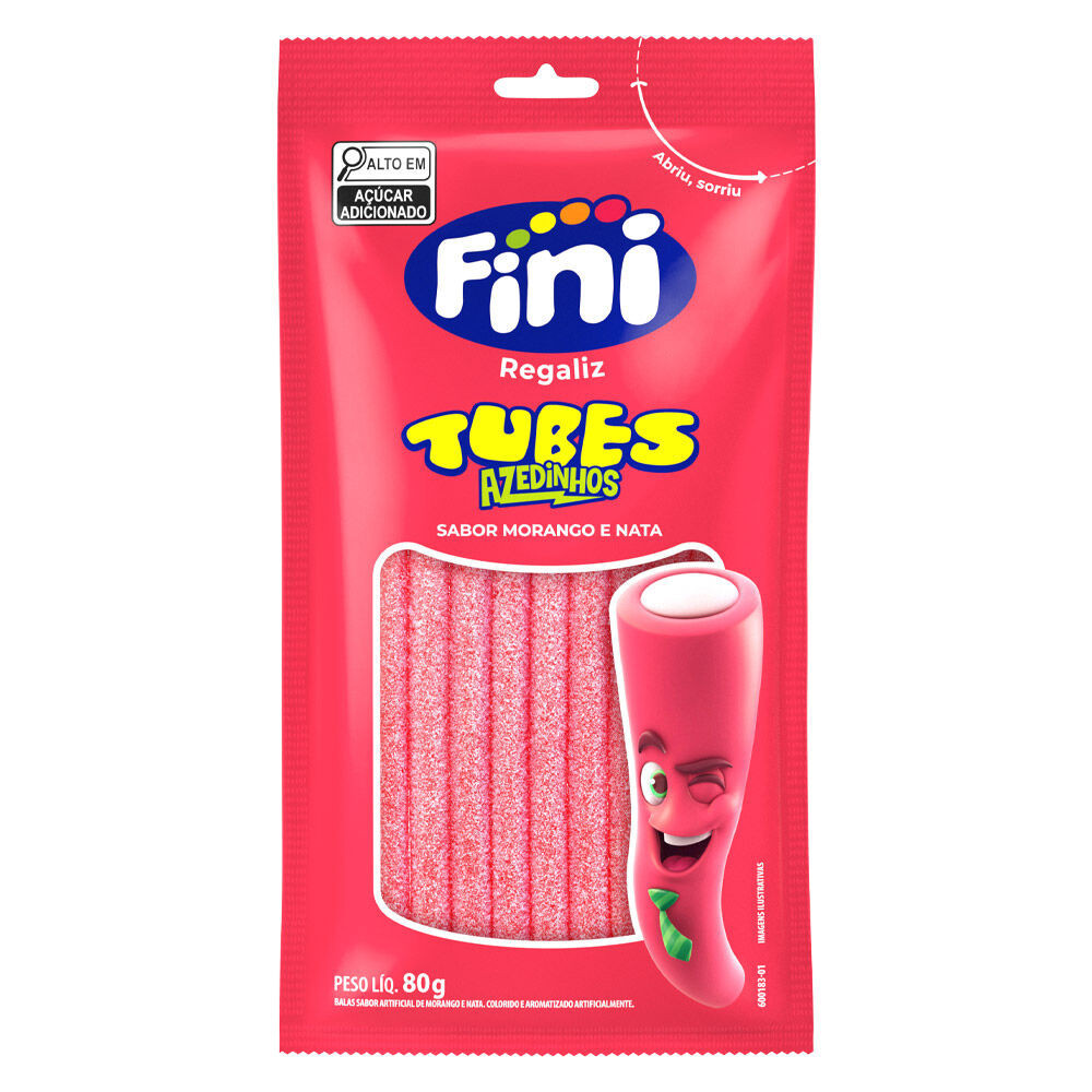 Fini Tubes Morango Azedinho Bala de Gelatina 80g Tube Morango Citríco