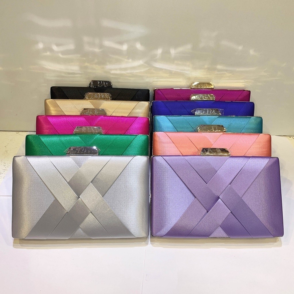 Bolsa da festa Clutches quadrada tecido com alça corrente para casamento M-41 em Oferta na Shopee