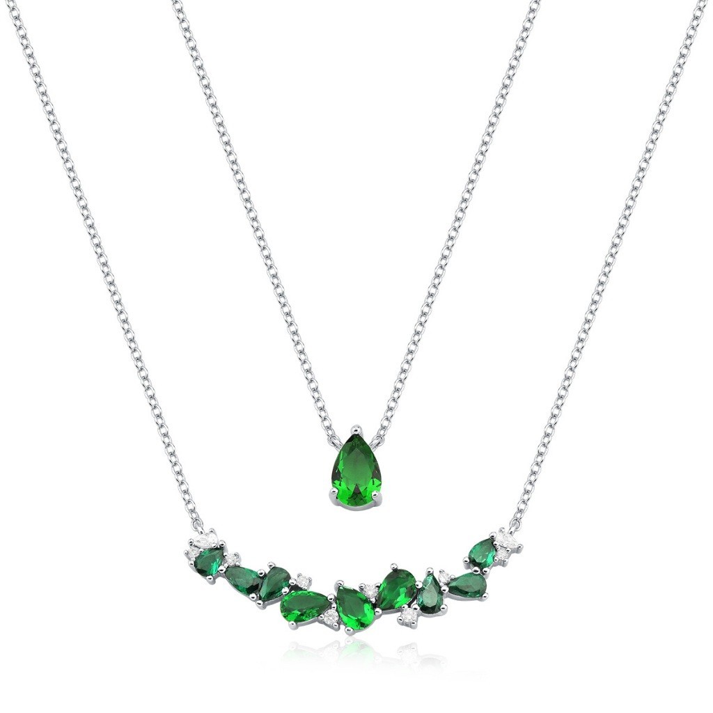 Colar Feminino Duplo de Prata 925 Gotas com Zircônias