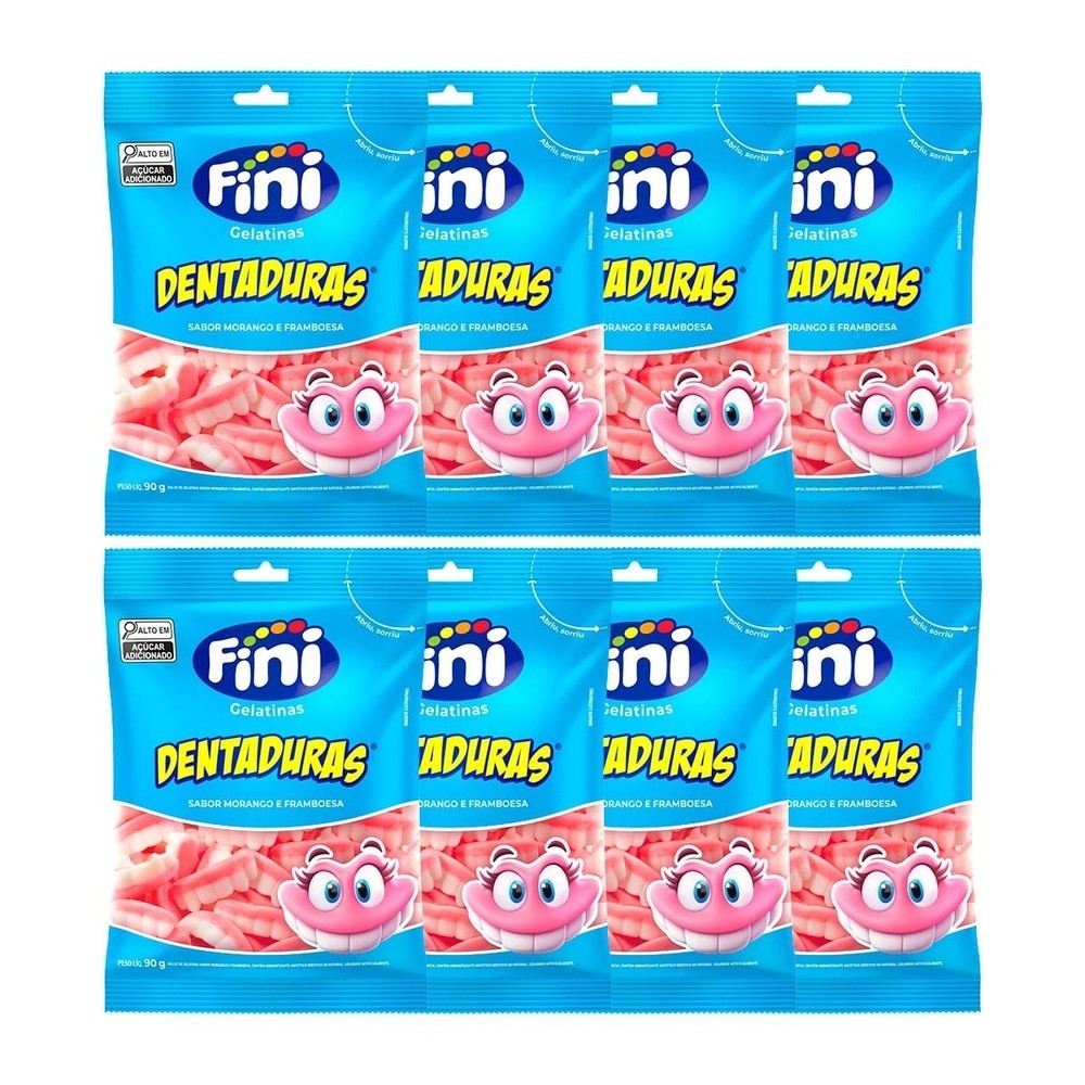 Kit 8 und Bala de Gelatina Fini Dentaduras 90g em Oferta na Shopee