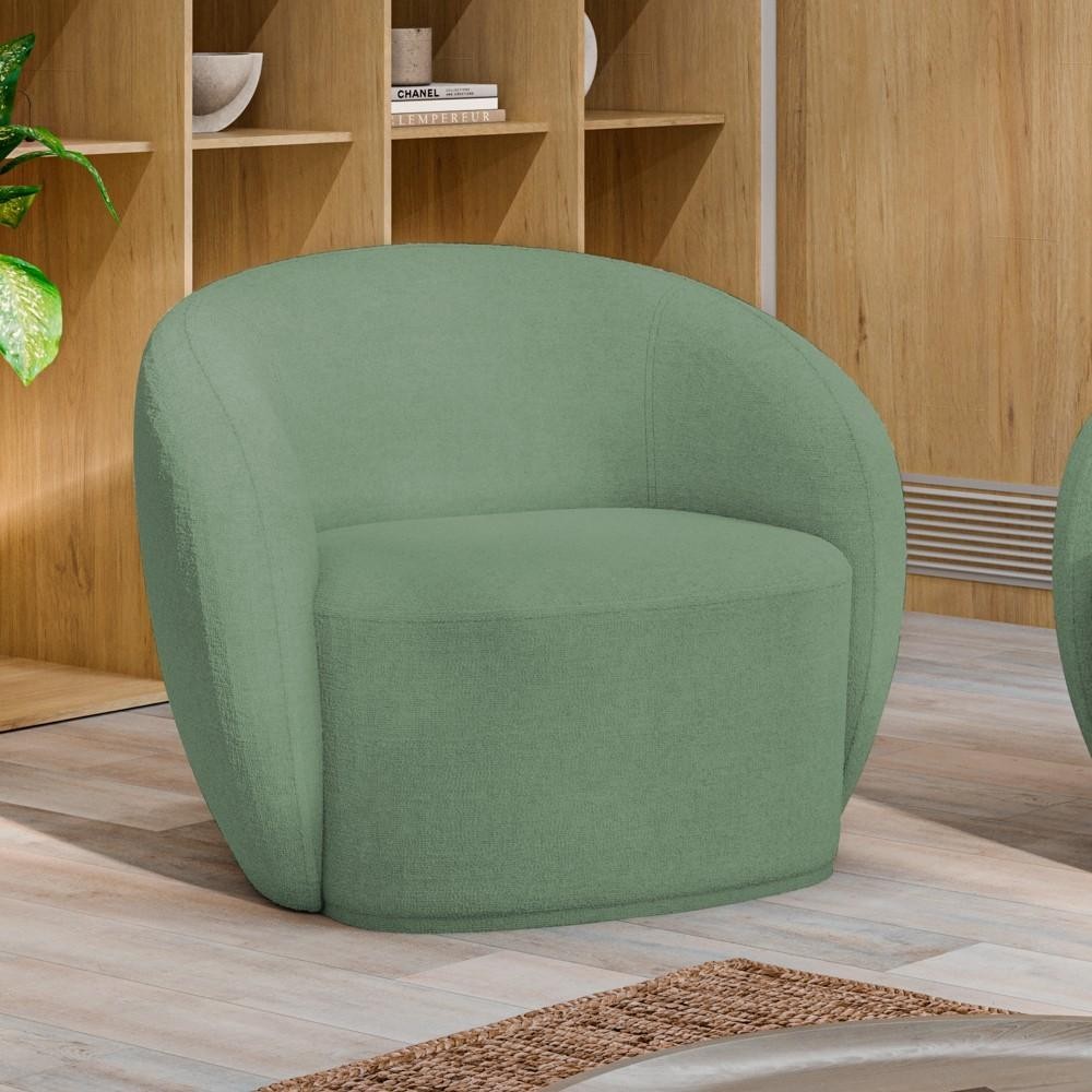 Poltrona para Sala de Estar Giratória Orgânica Garbin K04 Bouclê Verde - Mpozenato