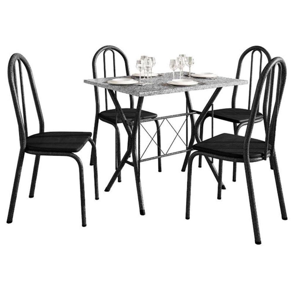 Mesa De Jantar Bruna 100x60 Cm Com Granito Ocre Itabira Com 4 Cadeiras 050 Preto - Artefamol - Home & Living