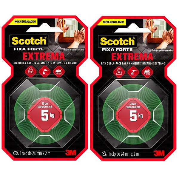 Kit com 2 Fita Dupla Face Fixa Forte EXTREME 3M 24MM X 2M - Home & Living
