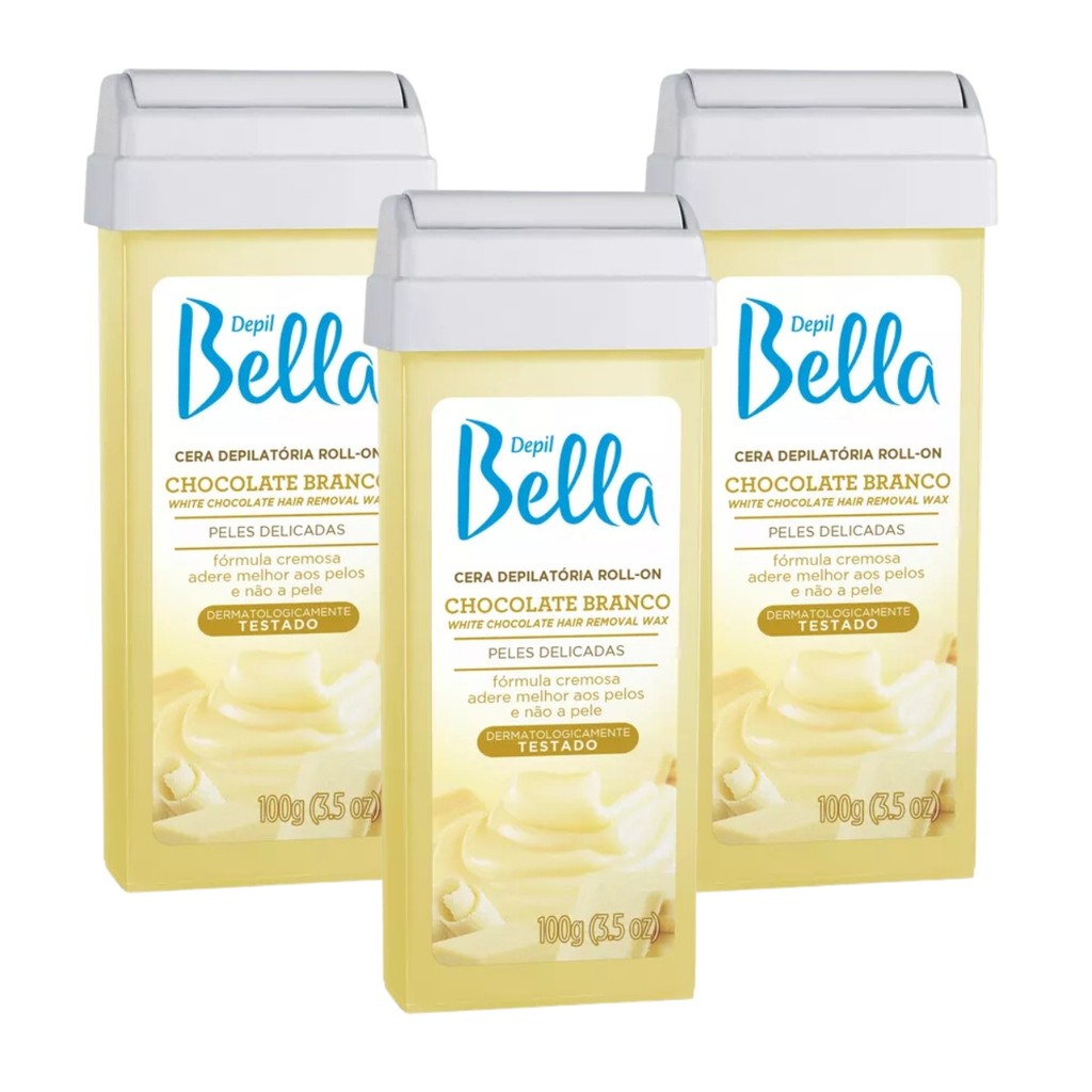 Kit 3 Ceras Roll-on Depilatória Chocolate Branco Depil Bella em Oferta na Shopee